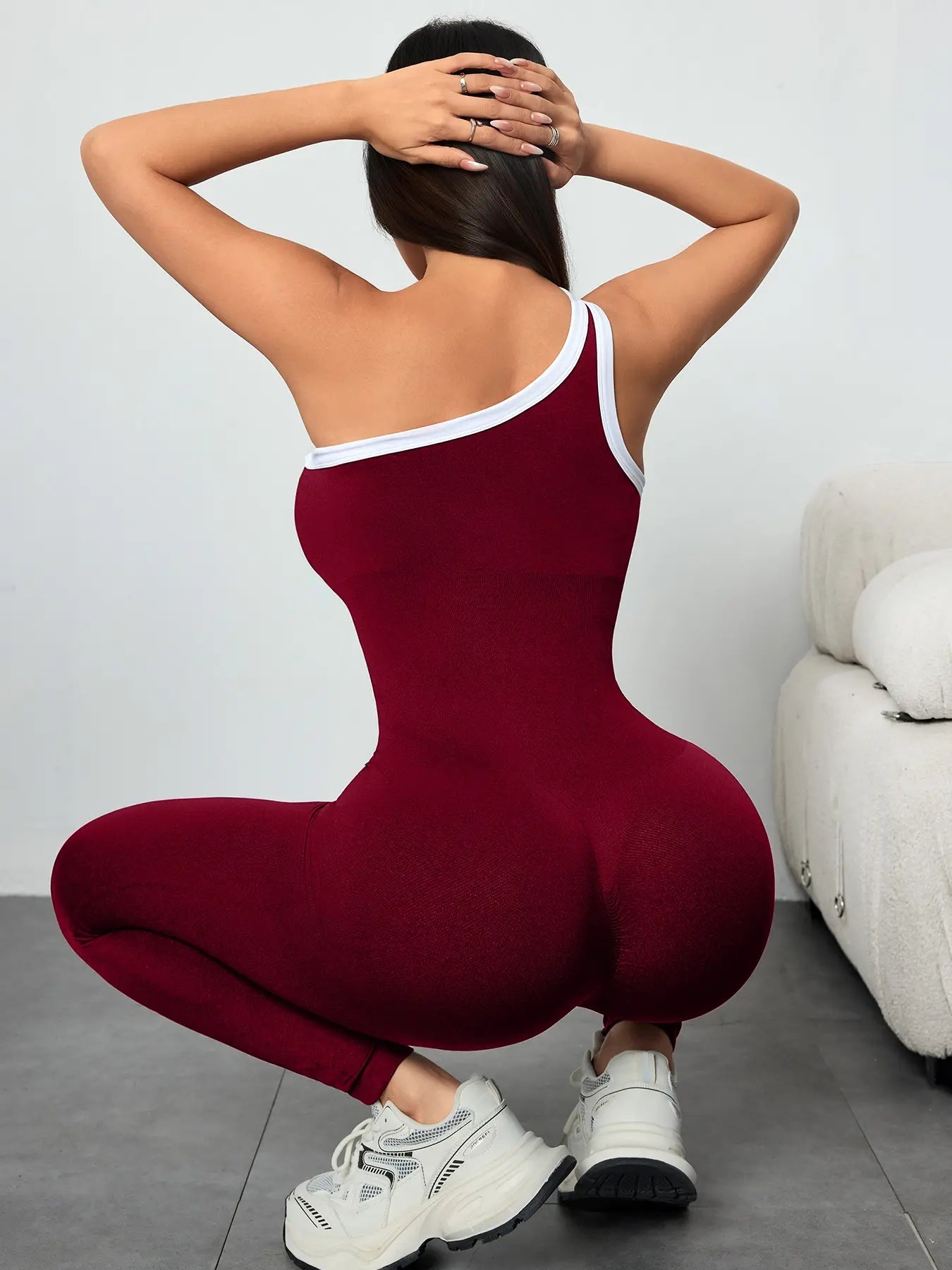 Women'S Sporty Yoga Jumpsuit, All-Season Casual Wear, Plain Pattern Design, Above-The-Ankle Bottoms, Lightweight 250G Fabric