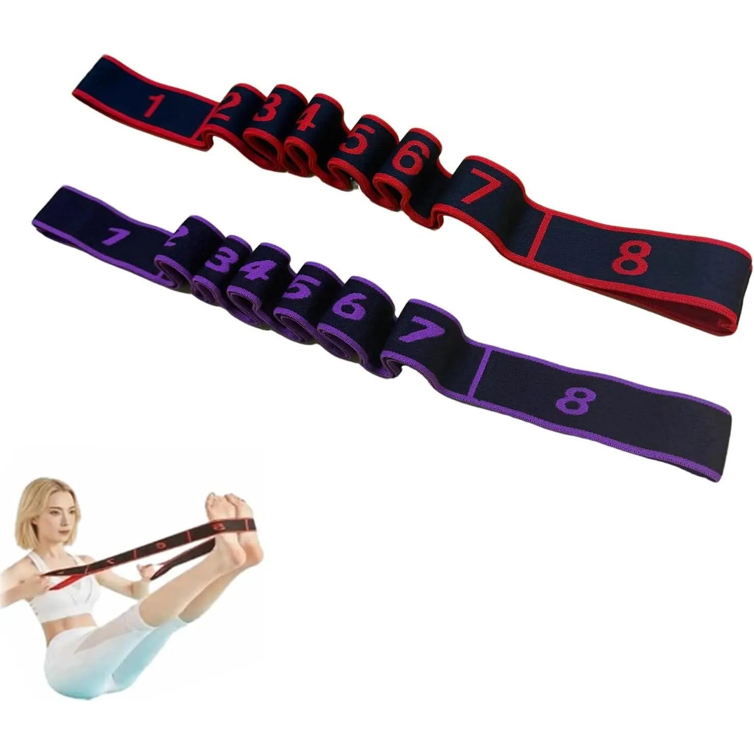 Professional Stretching and Yoga Resistance Bands with Clear Markings - 8-Section Elastic Training Bands