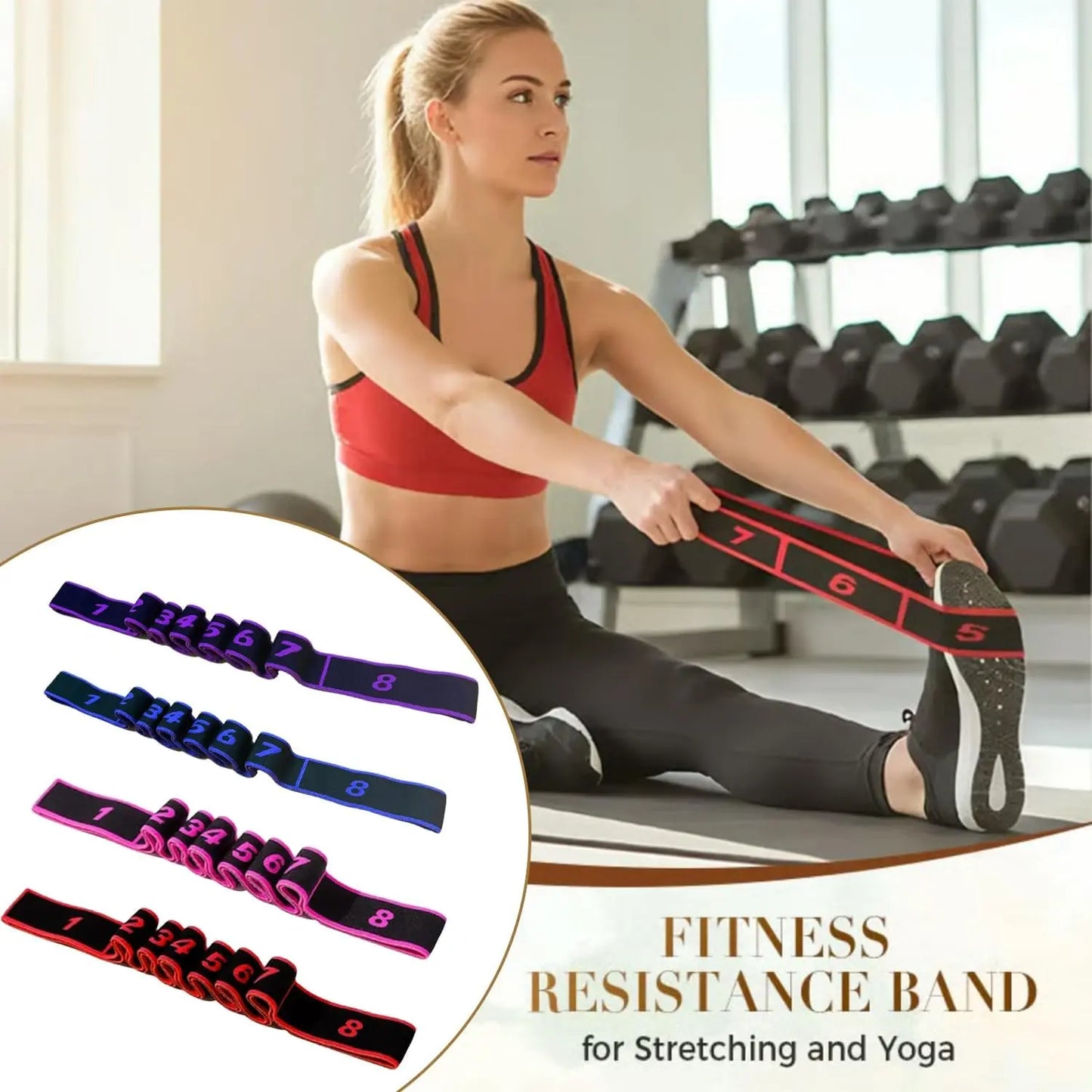 Professional Stretching and Yoga Resistance Bands with Clear Markings - 8-Section Elastic Training Bands