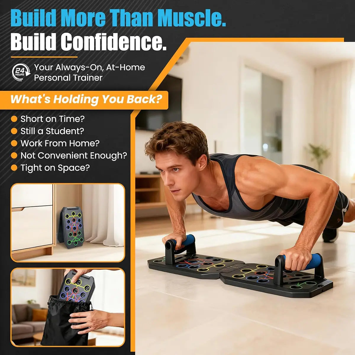 Enhanced Push-Up Board Fitness Kit with 28 Holes, Portable Home Exercise Equipment for Chest, Arms & Core, Includes Resistance Band & Upper Body Toner for Men & Women Summervibes