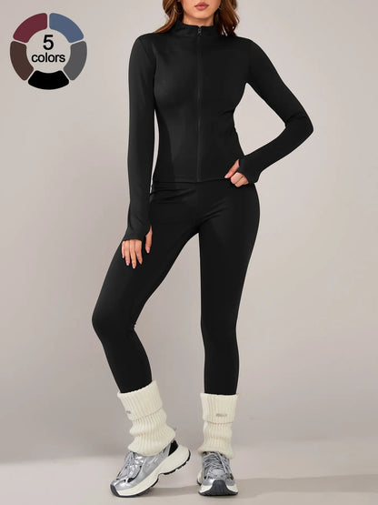 Women'S Sporty Two-Piece Set, Long Sleeve Jacket & Tight-Fit Pants, Breathable Outfit for Yoga, Fall Winter Gym Outdoor Running Clothes, Sportswear Set, Sweatsuit Set, Athleisure Sweatsuit