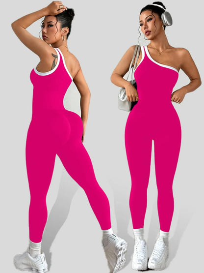 Women'S Sporty Yoga Jumpsuit, All-Season Casual Wear, Plain Pattern Design, Above-The-Ankle Bottoms, Lightweight 250G Fabric