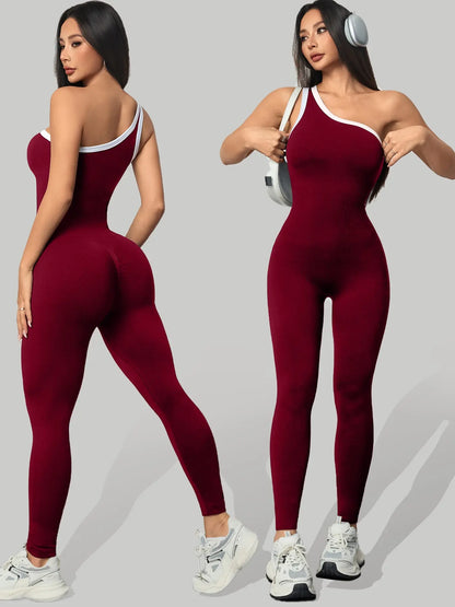 Women'S Sporty Yoga Jumpsuit, All-Season Casual Wear, Plain Pattern Design, Above-The-Ankle Bottoms, Lightweight 250G Fabric