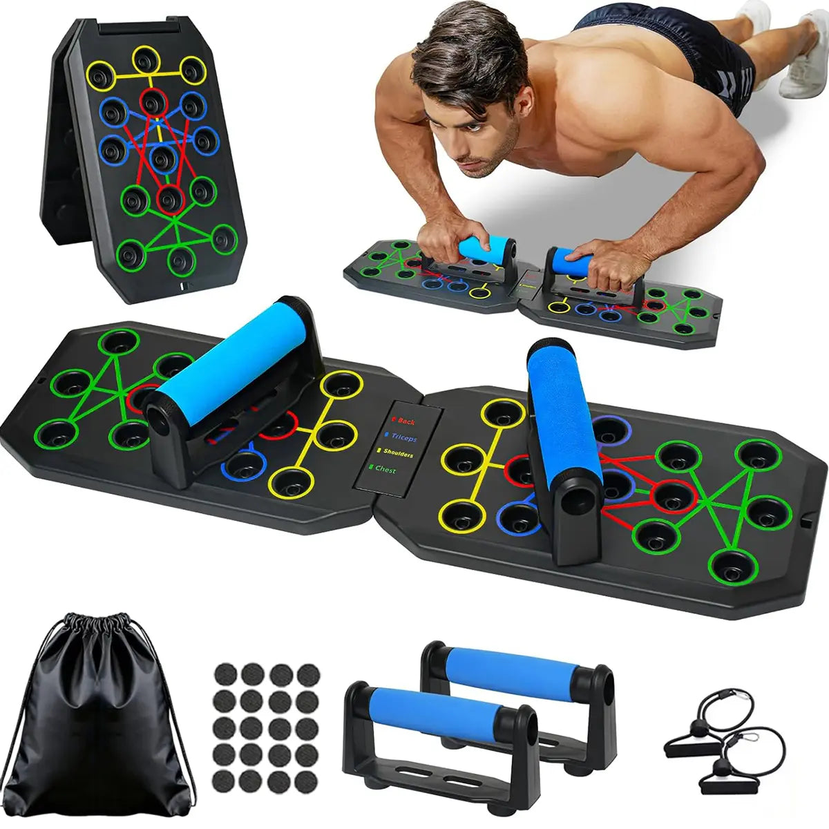 Enhanced Push-Up Board Fitness Kit with 28 Holes, Portable Home Exercise Equipment for Chest, Arms & Core, Includes Resistance Band & Upper Body Toner for Men & Women Summervibes