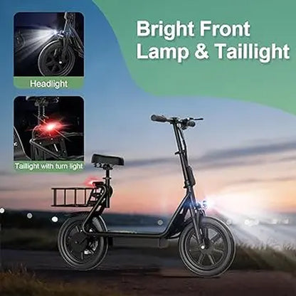 Summervibes [AOPO] Electric Scooter with Seat, 500W Motor, 22MPH Top Speed, Adults Electric Scooter with Large Storage Basket for Pets Dogs and Items Ev Scooter E Bike
