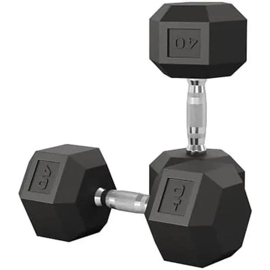 5-50 LB Hex Dumbbell Pair, Rubber Coated Cast Iron, Textured Handle Home Gym