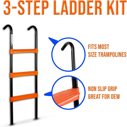 Trampoline Ladder 40"X14" Universal 3 Step Powder Coated UV Treated Steps for All Weather Sturdy Safe Design Outdoor Home Workout