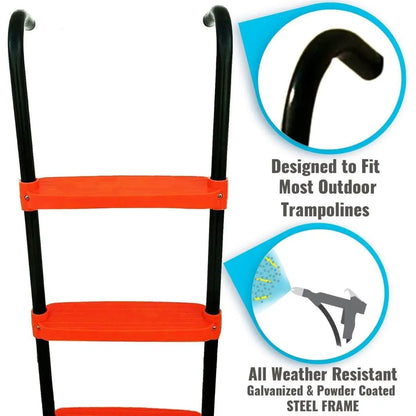 Trampoline Ladder 40"X14" Universal 3 Step Powder Coated UV Treated Steps for All Weather Sturdy Safe Design Outdoor Home Workout