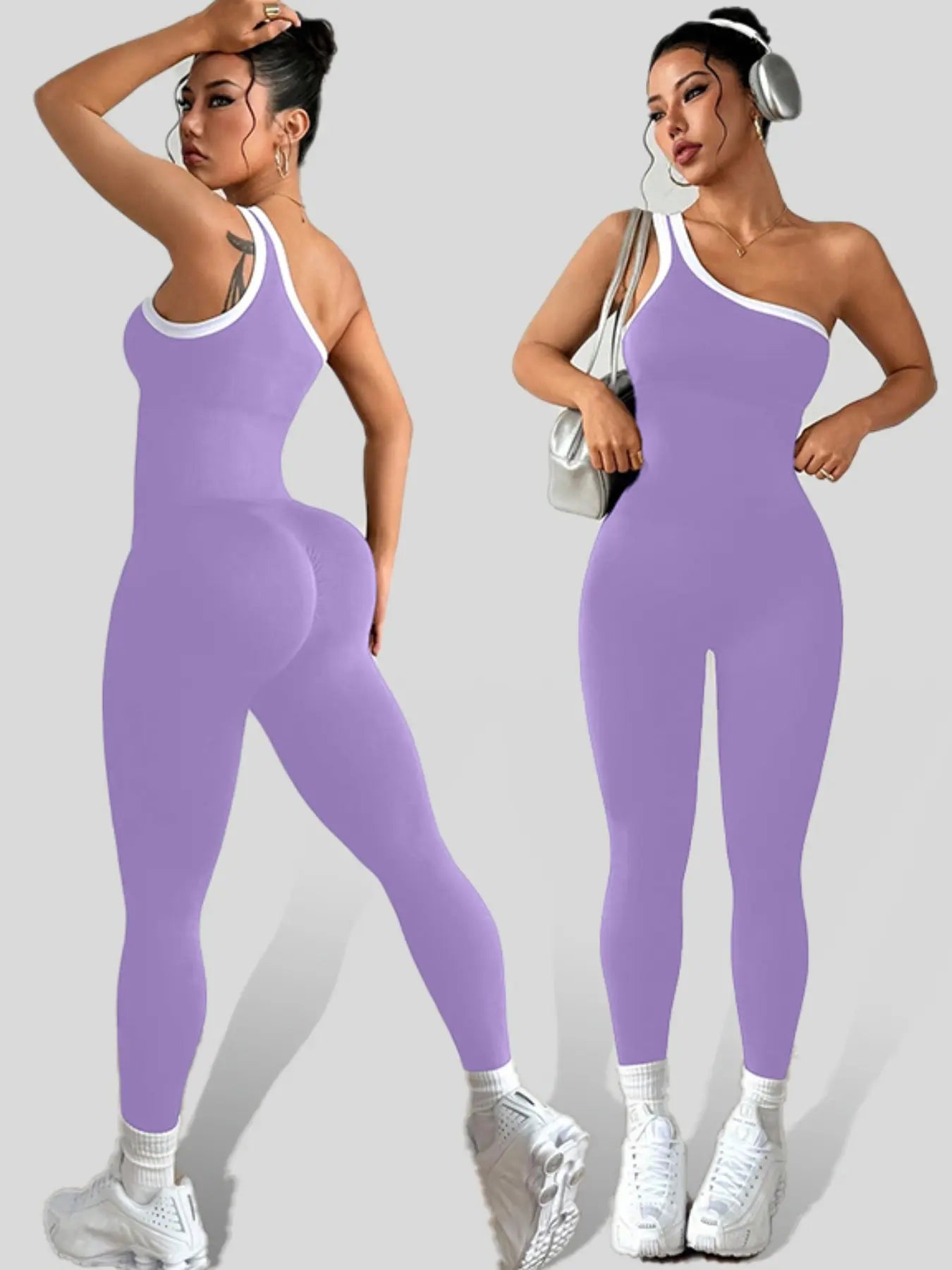 Women'S Sporty Yoga Jumpsuit, All-Season Casual Wear, Plain Pattern Design, Above-The-Ankle Bottoms, Lightweight 250G Fabric