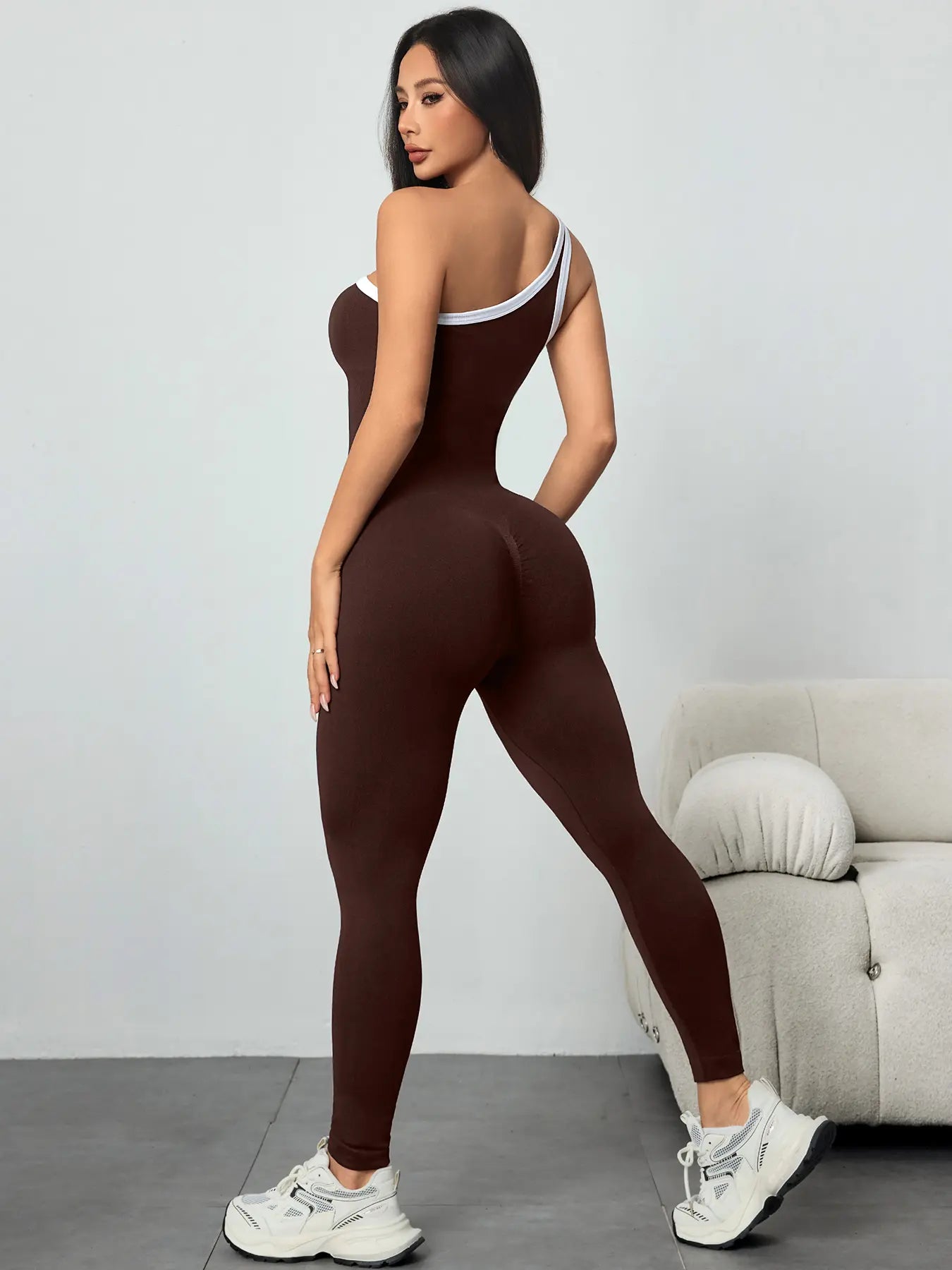 Women'S Sporty Yoga Jumpsuit, All-Season Casual Wear, Plain Pattern Design, Above-The-Ankle Bottoms, Lightweight 250G Fabric