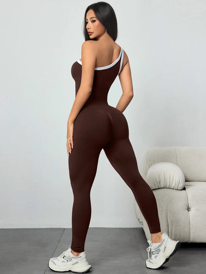Women'S Sporty Yoga Jumpsuit, All-Season Casual Wear, Plain Pattern Design, Above-The-Ankle Bottoms, Lightweight 250G Fabric