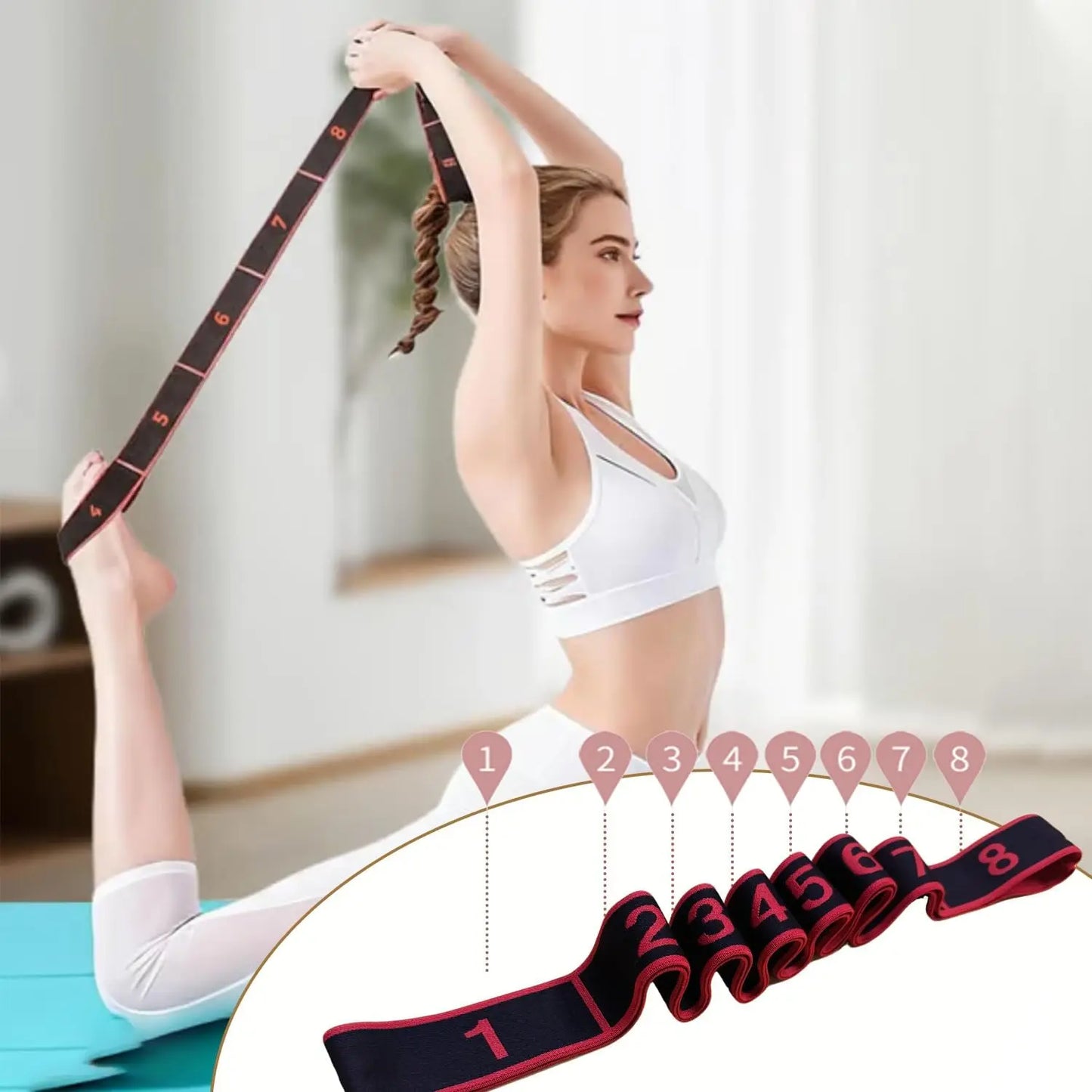 Professional Stretching and Yoga Resistance Bands with Clear Markings - 8-Section Elastic Training Bands