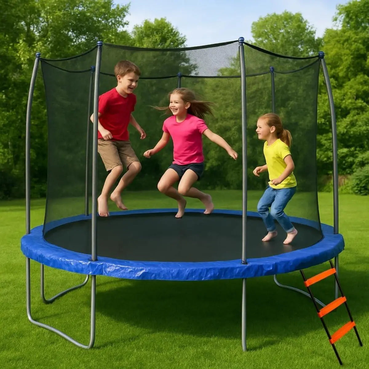 Trampoline Ladder 40"X14" Universal 3 Step Powder Coated UV Treated Steps for All Weather Sturdy Safe Design Outdoor Home Workout