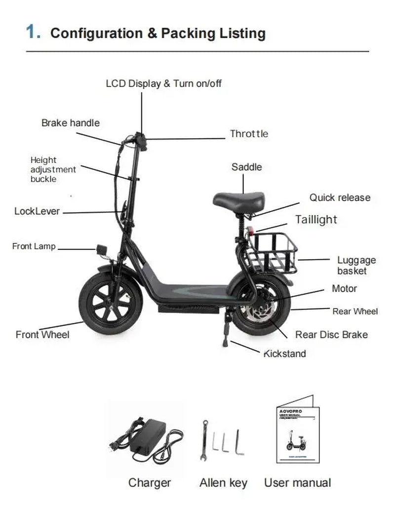 Summervibes [AOPO] Electric Scooter with Seat, 500W Motor, 22MPH Top Speed, Adults Electric Scooter with Large Storage Basket for Pets Dogs and Items Ev Scooter E Bike