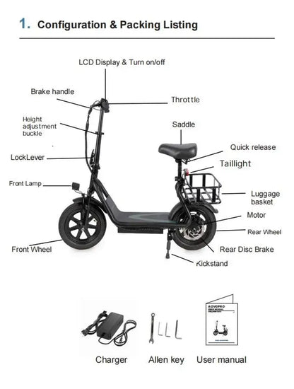 Summervibes [AOPO] Electric Scooter with Seat, 500W Motor, 22MPH Top Speed, Adults Electric Scooter with Large Storage Basket for Pets Dogs and Items Ev Scooter E Bike