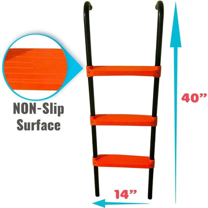 Trampoline Ladder 40"X14" Universal 3 Step Powder Coated UV Treated Steps for All Weather Sturdy Safe Design Outdoor Home Workout