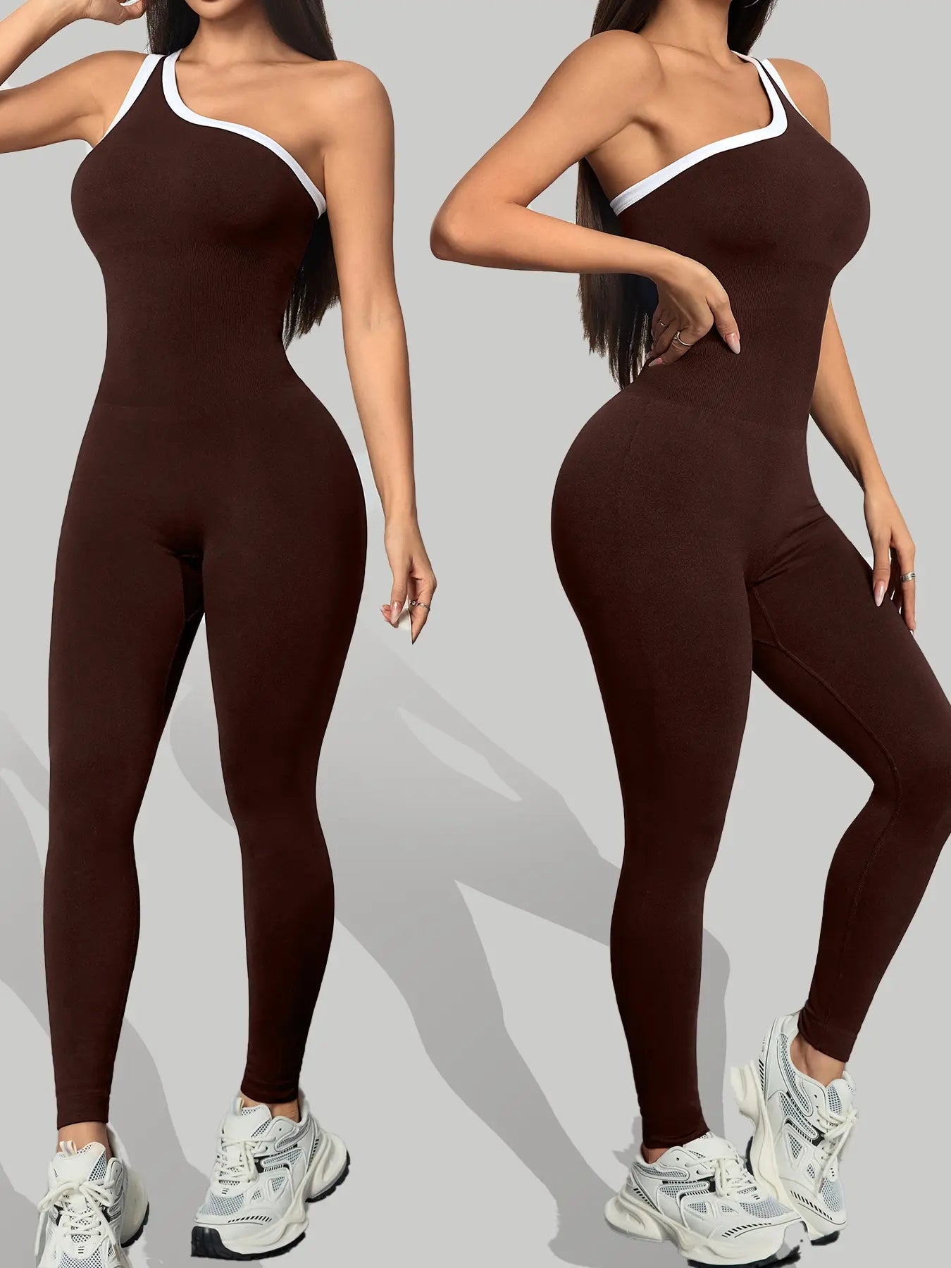 Women'S Sporty Yoga Jumpsuit, All-Season Casual Wear, Plain Pattern Design, Above-The-Ankle Bottoms, Lightweight 250G Fabric