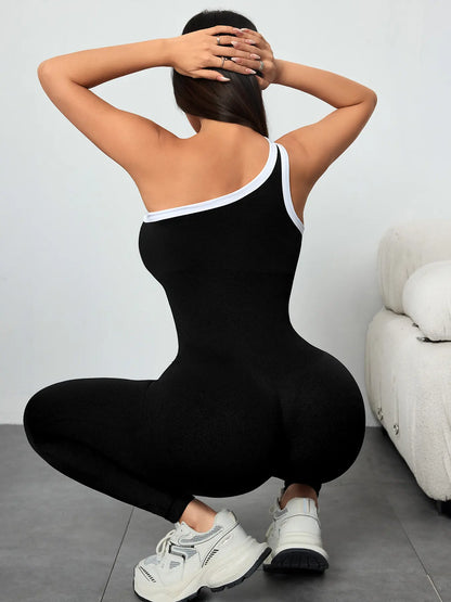 Women'S Sporty Yoga Jumpsuit, All-Season Casual Wear, Plain Pattern Design, Above-The-Ankle Bottoms, Lightweight 250G Fabric
