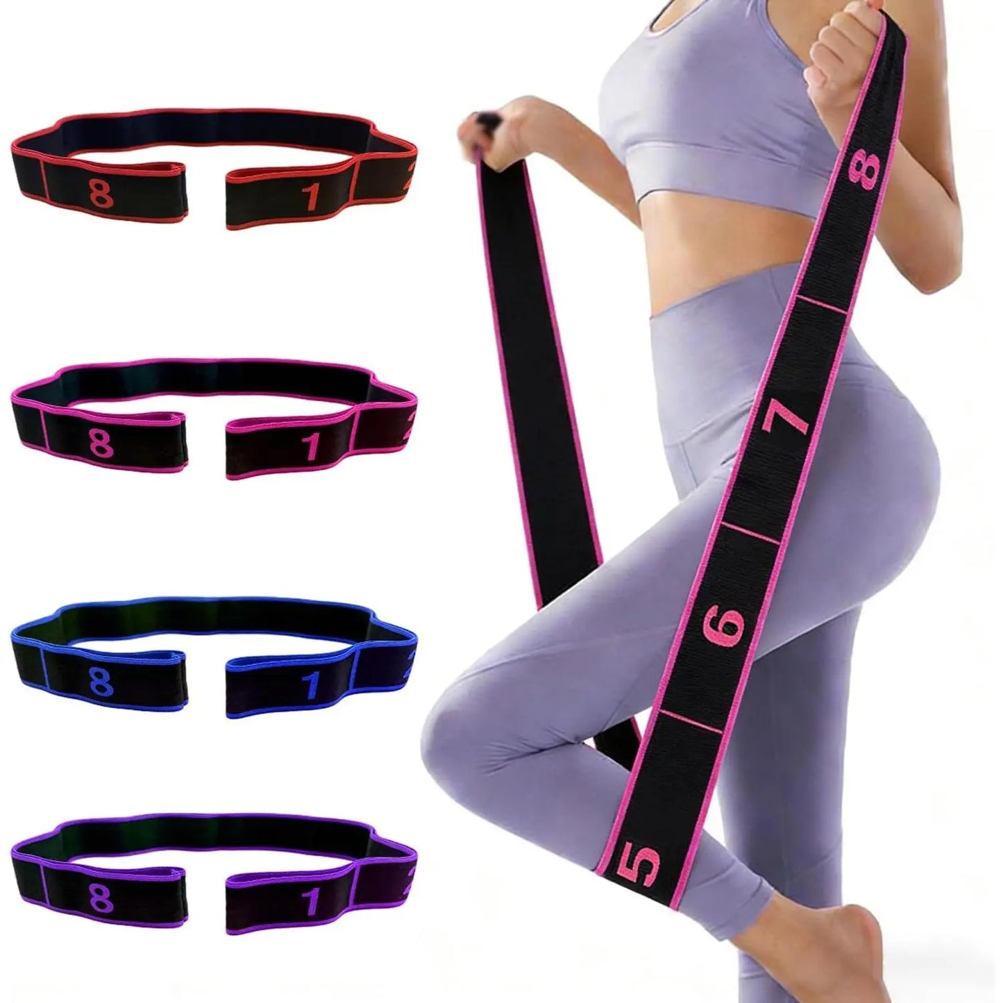 Professional Stretching and Yoga Resistance Bands with Clear Markings - 8-Section Elastic Training Bands