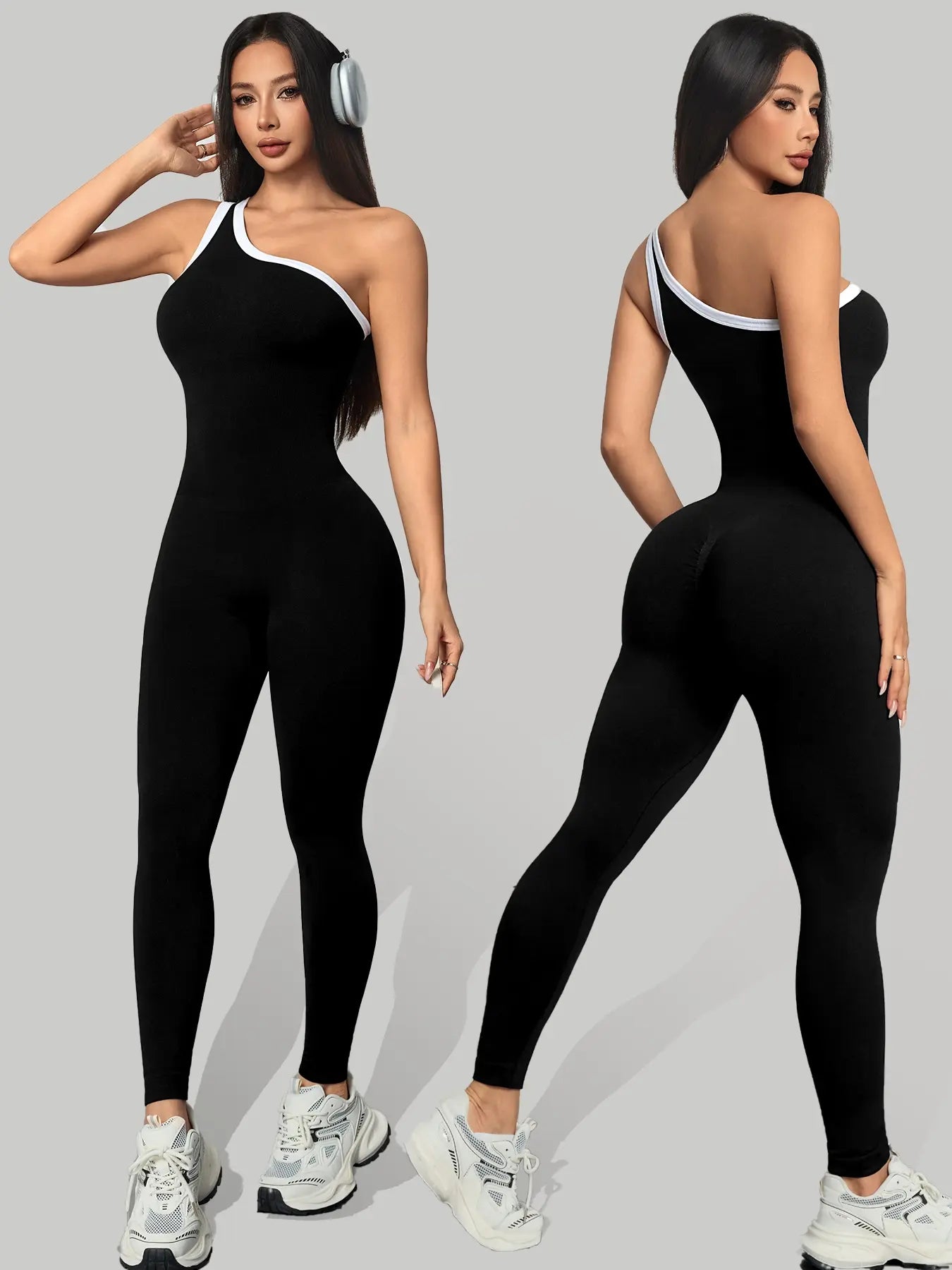 Women'S Sporty Yoga Jumpsuit, All-Season Casual Wear, Plain Pattern Design, Above-The-Ankle Bottoms, Lightweight 250G Fabric